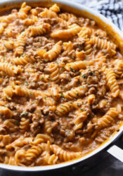 Creamy Beef Pasta in a large skillet.