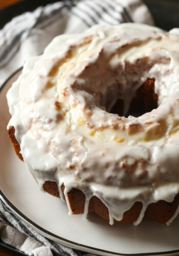 A 7UP pound cake covered with lemon icing.