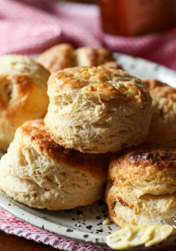 Air Fryer Biscuits stacked on a serving plate