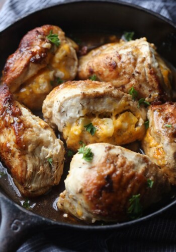 Apple Stuffed Chicken Breasts in a skillet