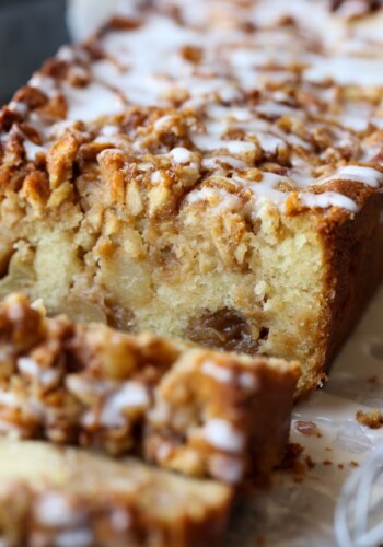 Apple Fritter Bread is loaded with apples and drizzled with icing