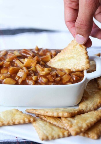 Apple Pie Dip with a pie crust chip to dip