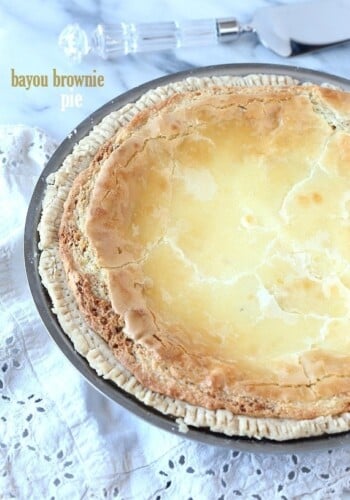 Bayou Brownie Pie...This pie is CRAZY good! Its a buttery blondie-brownie filling with an ooey gooey cream cheese topping!