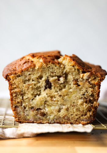 a loaf of buttermilk banana bread sliced