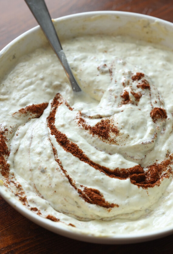 taco seasoning mixed in a sour cream enchilada sauce