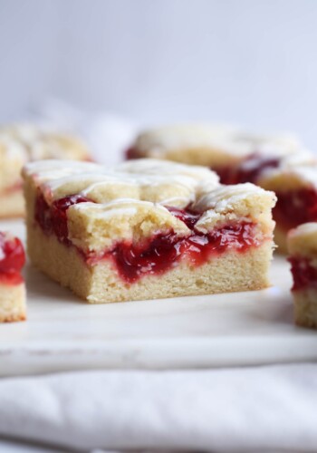 Cherry Cobblestone Cake on a white plate