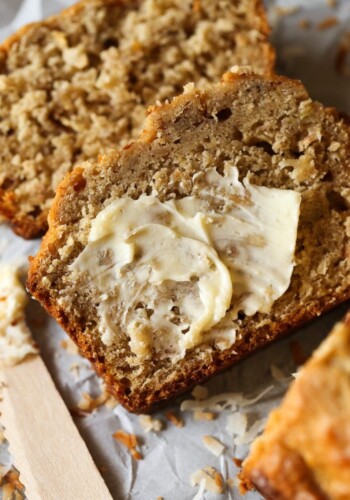 Toasted Coconut Banana Bread is a moist, soft banana bread recipe