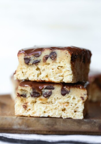 Cookie Dough Krispie Treats stacked