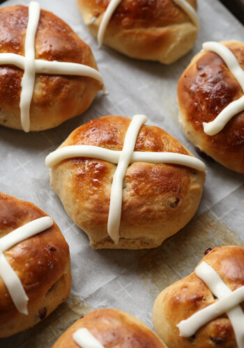 Hot Cross Buns on a baking sheet