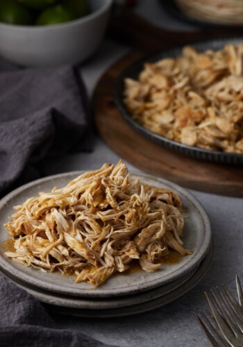 Shredded Salsa Verde Chicken on a plate.