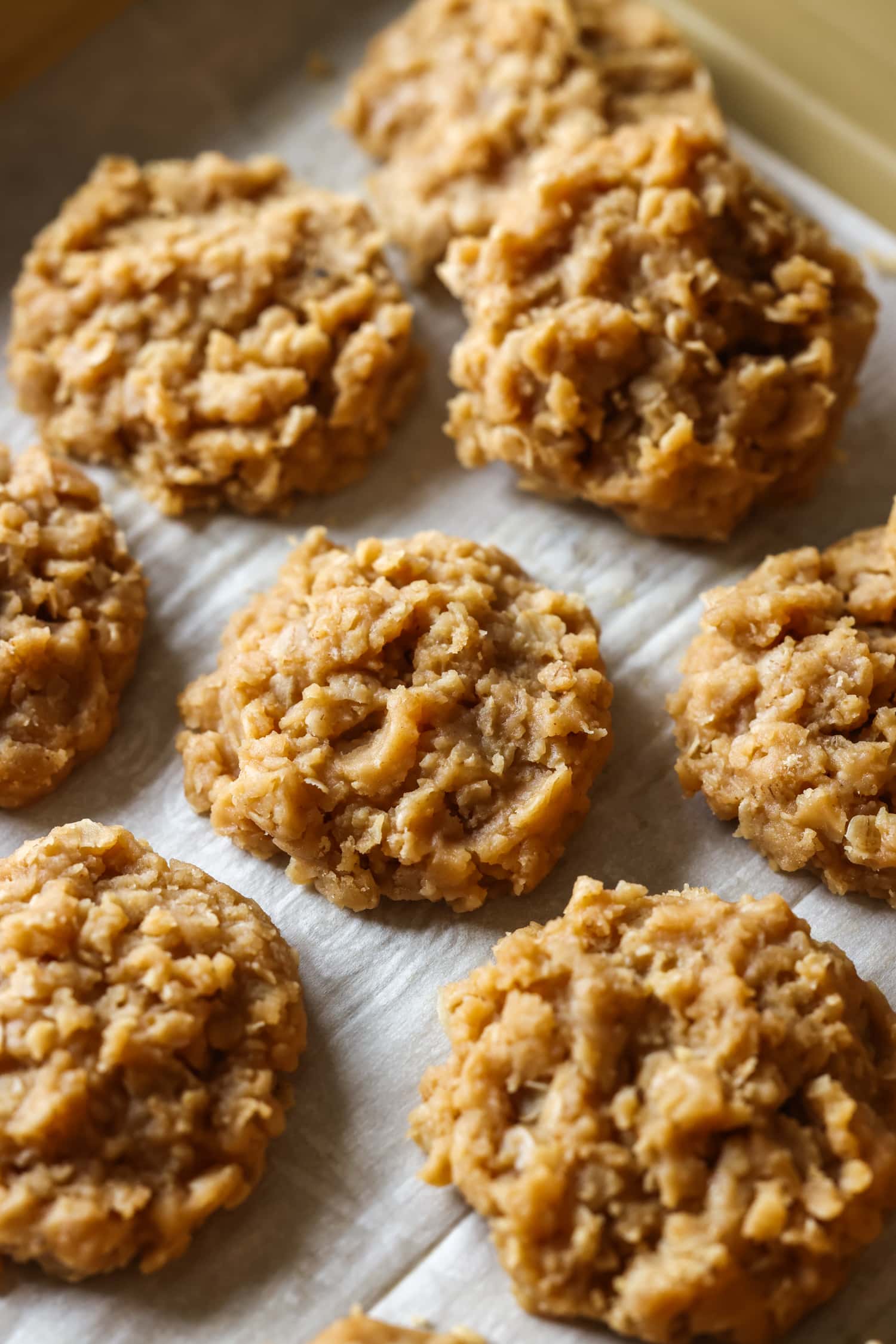 No Bake Cookies scooped and set on a baking sheet