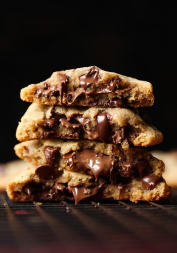 Thick Nutella Stuffed Cookies are chocolate chip cookies with Nutella baked inside