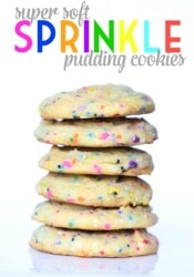 These SUPER SOFT Sprinkle Pudding cookies are so so easy and loaded with vanilla flavor!