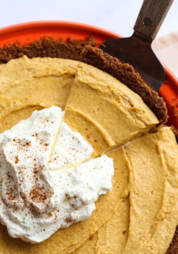 A Slice of Pumpkin Mousse Pie on a Dessert Spatula