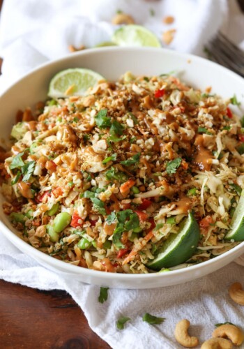 quinoa salad with a Thai-inspired dressing and crispy quinoa on top