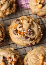 Sea Salt Butterscotch Pretzel Cookies are my new salty/sweet obsession! Browned Butter adds depth to the flavor while the butterscotch and chocolate chips keep things perfectly sweet!