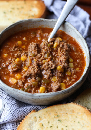 A bowl of Sloppy Joe Stew is an easy weeknight dinner idea!