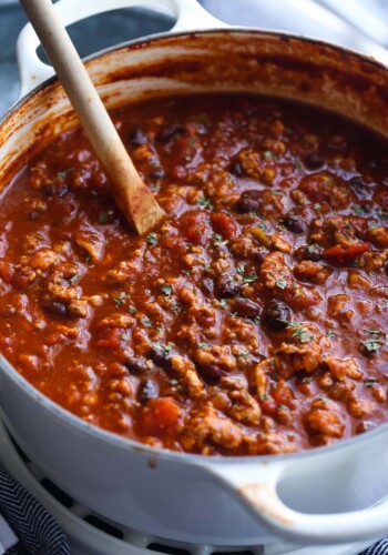 Turkey chili made in a dutch oven