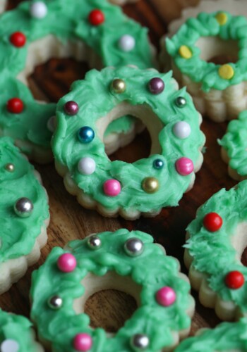 Assorted Christmas Wreath Cookies.