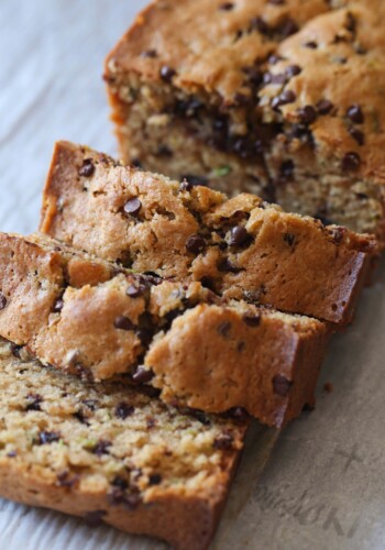 Sliced chocolate chip zucchini bread