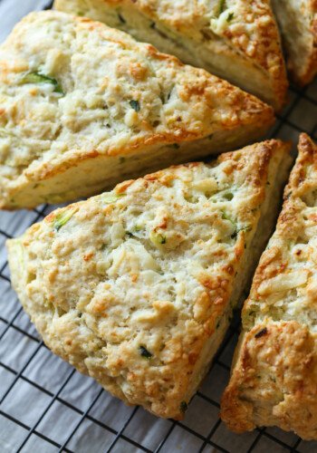 Zucchini Cheddar Scone on a wire rack